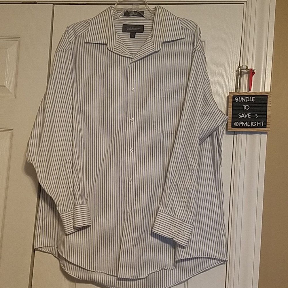 Croft & Barrow Dress Shirt 17 32/33 Striped Non-iron White Blue and Green